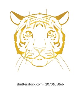 Vector golden tiger head, face for retro logos, emblems, badges, labels template and t-shirt vintage design element. Isolated on white background.