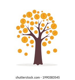 Vector of a golden tree with coins as leaves