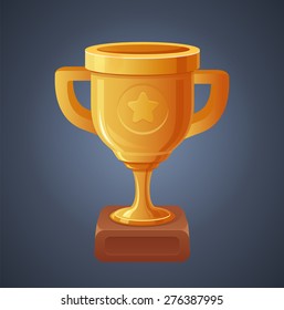 Vector golden trophy goblet icon with long shadow