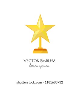 Vector golden trophy star, first place winner award vector illustration isolated on white background.