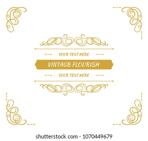 Vector Golden Vintage Frame Isolated on White Background, Calligraphic Corners, Cover Template.