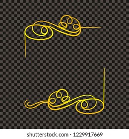 Vector Golden Vintage Frame, Shining Border Isolated on Dark Transparent Background.