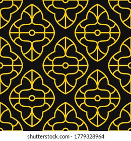 vector golden vintage outlines seamless pattern on black