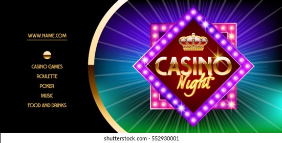 Vector Golden Vip Flyer With Neon Glowing Star For Casino Night Event 