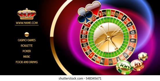 Vector golden vip ticket template for casino party with chic roulette wheel