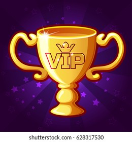 vector Golden VIP Trophy Cup, background glow, set 7