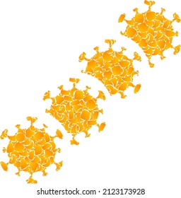 Vector golden virus blockchain mosaic icon. Virus blockchain is isolated on a white background. Golden items mosaic based on virus blockchain icon.