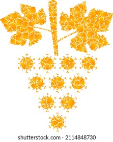 Vektor golden Virus Trauben Buchen Mosaik Symbol. Virus-Trauben-Bunch ist einzeln auf weißem Hintergrund. Goldene Partikel Mosaik auf der Grundlage des Virus Weintrauben Strauchsymbol.