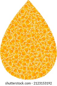 Icono de mosaico de caída de agua dorada vectorial. La caída de agua está aislada en un fondo blanco. Mosaico de objetos dorados basado en el icono de gota de agua. La imagen icónica de la gota de agua mosaica se compone de objetos amarillos.