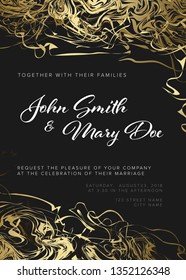 Vector golden wedding invitation template with golden abstract borders