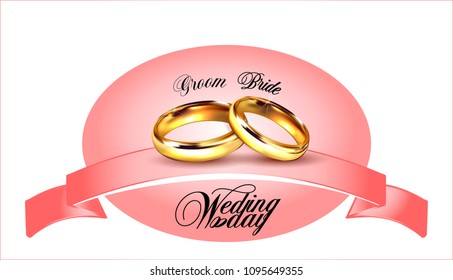 Vector golden wedding rings. Rings for the bride and groom for the wedding. Background for the card, invitation cards, engagement cards, wedding.