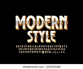 Vector Golden and White 3D Font. Elegant set of chic Alphabet Letters, Numbers and Symbols.