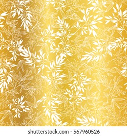 Vector Golden White Asian Leaves Seamless Pattern Background. Great for tropical vacation fabric, cards, wedding invitations, wallpaper.