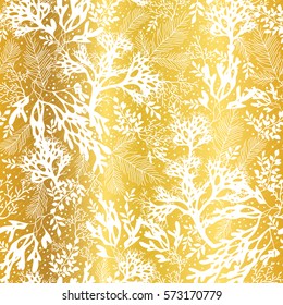 Vector Golden and White Seaweed Texture Seamless Pattern Background. Great for elegant gray fabric, cards, wedding invitations, wallpaper.