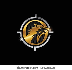 Signo de logotipo Vector Golden Wolf y Target 