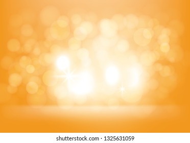 Vector golden yellow abstract summer or autumn background with bright flashes, light rays and bokeh effect