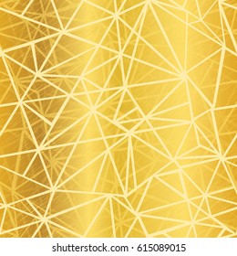 Vector Golden Yellow Glowing Geometric Mosaic Triangles Repeat Seamless Pattern Background. Can Be Used For Fabric, Wallpaper, Stationery, Packaging.