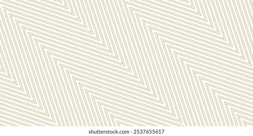 Vector de líneas doradas en zigzag sin patrón. Abstractas adorno de rayas mínimas. Textura minimalista simple con rayas diagonales, zig zag, chevron. Oro y fondo lineal blanco. Repitiendo diseño 