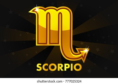 Vector golden zodiac Scorpio on black background, set astrology signs