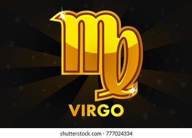 Vector golden zodiac Virgo on black background, set astrology signs