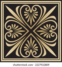 Vector golden-black colored square ornament of ancient Greece. Classic tile pattern of the Roman Empire.
