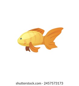 Vector goldfish character on a white background. Cute and happy golden fish, cartoon flat style icon with fins and tail for aquarium and pet themes.