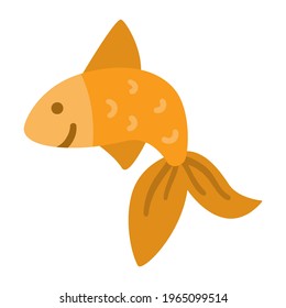 Vector Goldfish. Funny Orange Fish Icon. Cute Sea Or Ocean Animal Illustration For Kids Isolated On White Background. 
