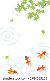 Vector goldfish and green leaves background illustration	