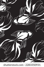 Vector - Goldfish illustration, line art style, isolated on black background.