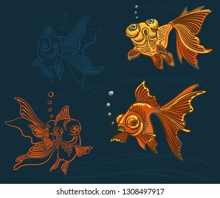 Vector goldfish. Set of dynamic fish