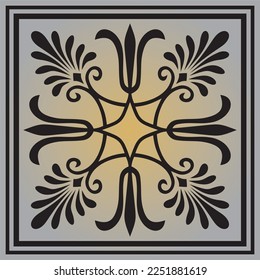 Vector gold-gray colored square ornament of ancient Greece. Classic tile pattern of the Roman Empire.
