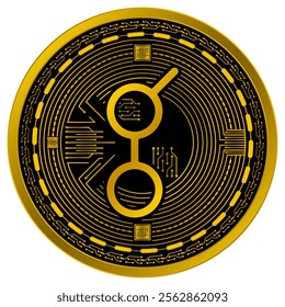 Vector of Golem Digital Currency in gold and black colors on a white background.