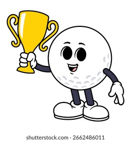 Personaje de pelota de golf de Vector que sostiene un trofeo