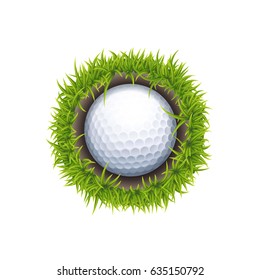 Vector Golf Ball In The Hole One Round Application Icon Isolated On White