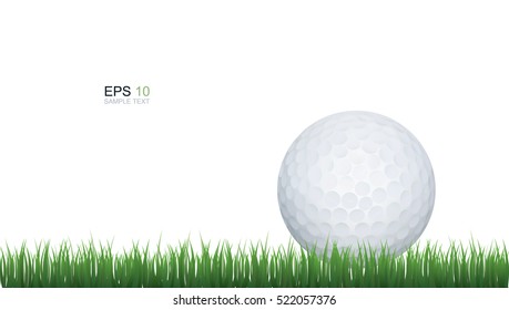 Vector golf ball on green grass isolated on white.