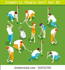 Vector Golf Collection Summer Games Icon Sport Set. 3D Isometric People Athlete. Sporting Championship People Golf Competition. Isometric Sport Person Infographic events Golf Vector 3D Illustration