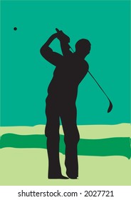 Vector golf illustration. Golfer silhouettes on green background
