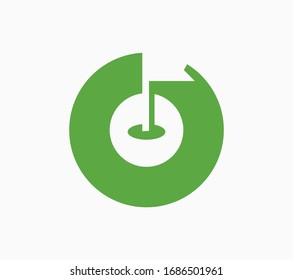 Vector golf logo. Golf and golfing sport design elements green area with hole and flag.