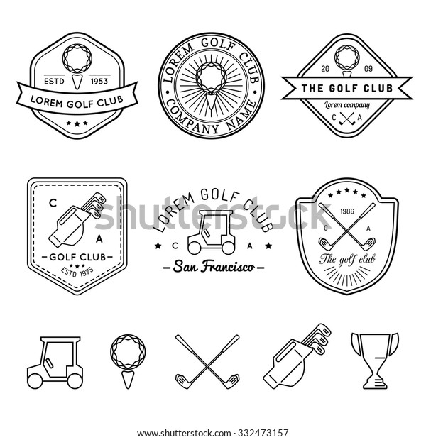 Vector golf logo set. Sports\
club linear illustrations collection for icons, badges and labels.\
