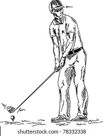 vector - golf player teeing off golf ball ,