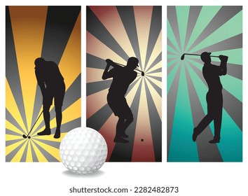 Vector Golf Players set:2. Retro Background Cards with Ball (Check out my portfolio for other silhouettes)