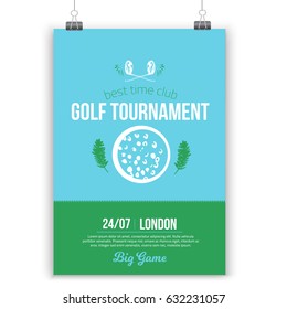 Vector Golf poster design with flat elements. Template for sport flyer, competition