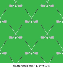 Vector Golf Seamless Pattern. Summer Sport Background. Balls and Sticks Isolated on Green.