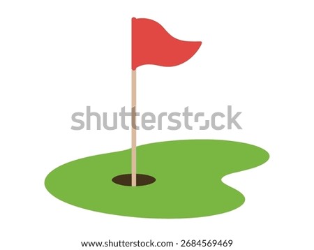 Vector golf sign with putting green hole and red flag design