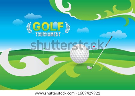Vector of golf tournament with green field background. Sport concept