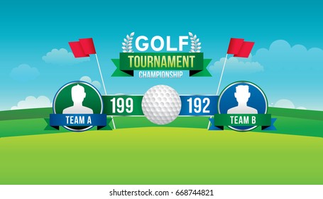 Vector Of Golf Tournament With Player And Scoreboard.