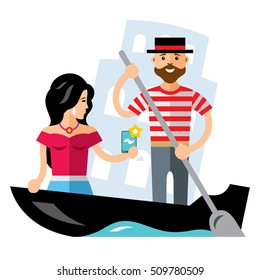 Vector Gondola. Venice. Flat style colorful Cartoon illustration.