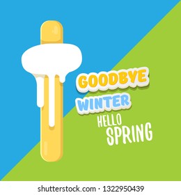 vector good bye winter hello spring concept illustration with melt ice cream. End of winter season background, flyer or poster