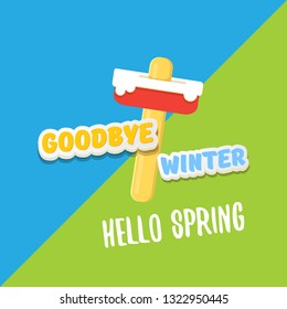 vector good bye winter hello spring concept illustration with melt ice cream. End of winter season background, flyer or poster