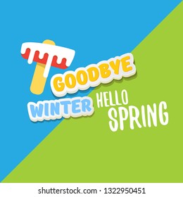 vector good bye winter hello spring concept illustration with melt ice cream. End of winter season background, flyer or poster